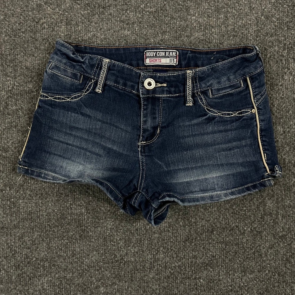 Amethyst Denim Shorts Womens Size 5 Dark Wash Body Con Low Rise Contrast Stitch